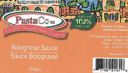 PastaCo procède au rappel de sa sauce bolognaise